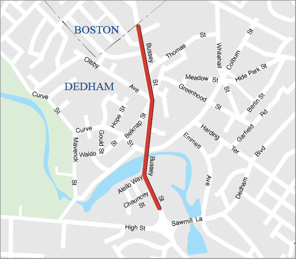 Dedham: Pedestrian Improvements along Bussey Street, Including Superstructure Replacement, D-05-010, Bussey Street over Mother Brook